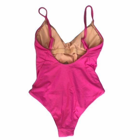 J. Crew Rounded V-neck One-piece Swimsuit in Intense Pink, Size 4 NWT - Picture 5 of 5